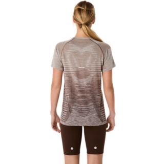 WOMEN'S SEAMLESS SHORT SLEEVE TOP, Taupe Grey/Coffee