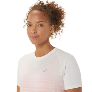 Women's SEAMLESS SS TOP, Cream/Papaya, Manga Curta T-Shirt