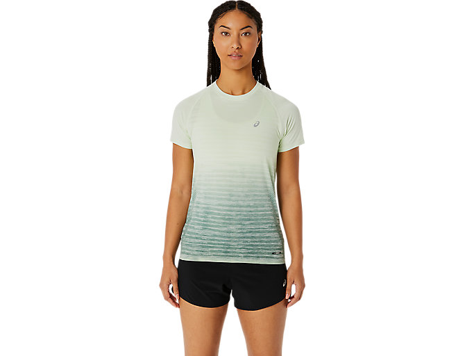 Image 1 of 6 of Women's Whisper Green/Slate Grey SEAMLESS SS TOP Short Sleeve Women's Running Tops
