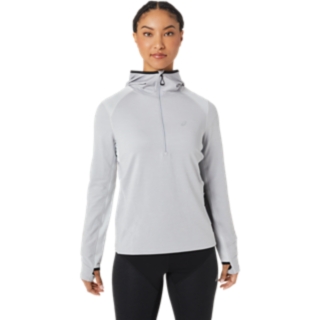 WOMEN'S WINTER RUN LONG SLEEVE HOODIE, Glacier Grey Heather/Performance  Black, Hoodies & Sweatshirts