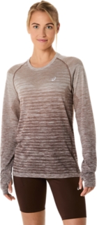 WOMEN'S SEAMLESS LONG SLEEVE TOP, Taupe Grey/Coffee