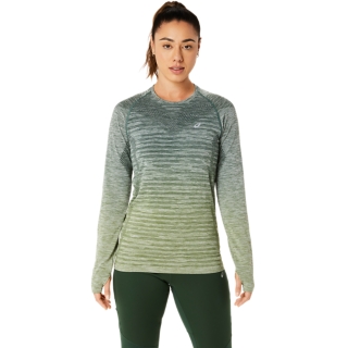 Women's SEAMLESS LS TOP, Cedar Green/Rain Forest, Manga Longa Camisetas