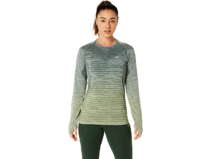 Women's SEAMLESS LS TOP, Aurora Green/Blue Expanse, Long Sleeve Shirts