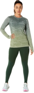 WOMEN'S SEAMLESS LONG SLEEVE TOP, Cedar Green/Rain Forest