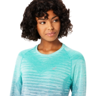 Women's SEAMLESS LS TOP, Aurora Green/Blue Expanse, Long Sleeve Shirts