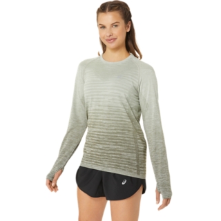 Women's SEAMLESS LS TOP, Aurora Green/Blue Expanse, Long Sleeve Shirts