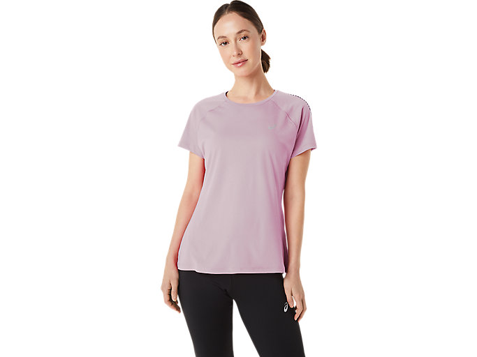 Image 1 of 5 of Mulher Barely Rose/Deep Plum STRIPE SS TOP Women's Sports Short Sleeve Shirts
