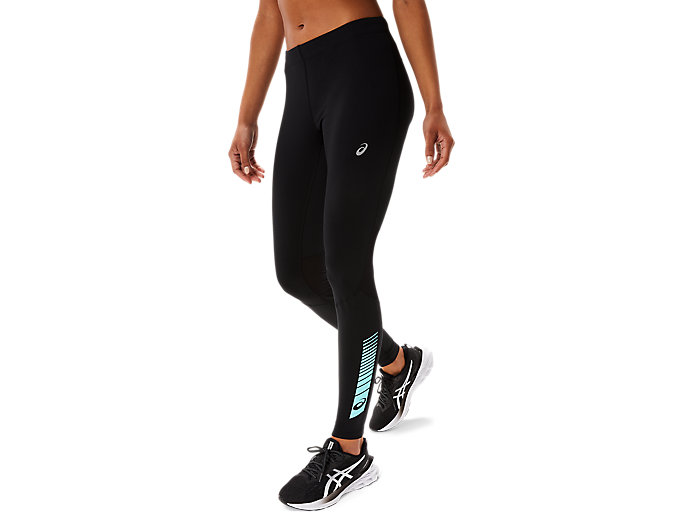 Image 1 of 9 of Women's Performance Black/ Clear Blue STRIPE TIGHT Mallas para mujer