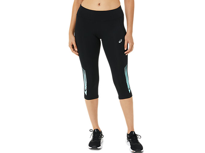 Image 1 of 7 of Women's Performance Black/Clear Blue STRIPE KNEE TIGHT Women's Tights & Leggings