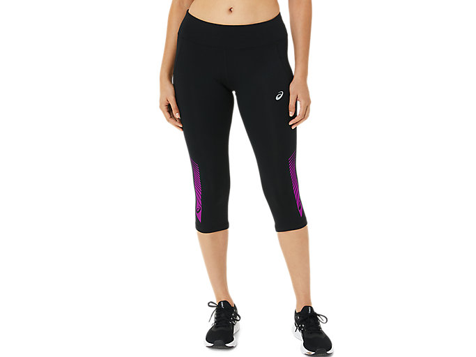 Image 1 of 5 of Dames Performance Black/Orchid STRIPE KNEE TIGHT Women's Tights & Leggings