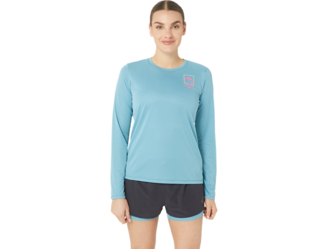 Women's FUJITRAIL LOGO LS TOP Gris Blue Long Sleeve Tops ASICS