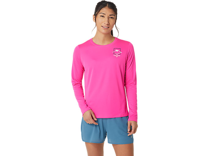 Image 1 of 6 of Women's Pink Glo FUJITRAIL LOGO LS TOP Women's Long Sleeve Shirts