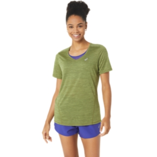 Women's RACE V-NECK SS TOP, Cactus/Mantle Green