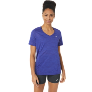 Women's RACE V-NECK SS TOP, Eggplant/Night Shade