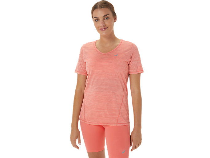 Image 1 of 5 of Dames Papaya/Guava RACE V-NECK SS TOP T-shirts voor dames