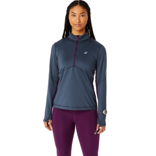 Women's WINTER RUN 1/2 ZIP MID LAYER, Tarmac/Deep Mauve, Manga Longa  Camisetas