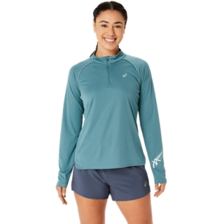 Women\'s ICON 1/2 ZIP LS TOP | Foggy Teal/Pure Aqua | Long Sleeve Shirts |  ASICS UK