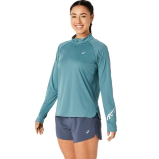 Women's ICON 1/2 ZIP LS TOP | Foggy Teal/Pure Aqua | Long Sleeve Shirts |  ASICS UK