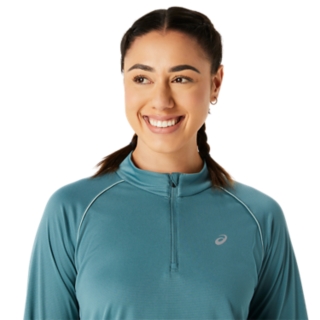 Women\'s ICON 1/2 ZIP Teal/Pure | Foggy TOP UK Long Sleeve | ASICS | Aqua LS Shirts