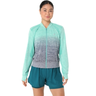 Women's SEAMLESS LS TOP, Aurora Green/Blue Expanse, Long Sleeve Shirts