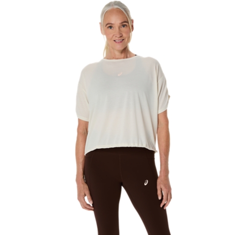 Женский топ ASICS Nagino Run Adjustable Short Sleeve, цвет: Берёзовый меланжевый