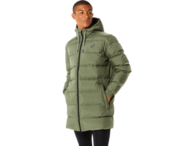 Asics tiger logo store tape long down jacket