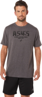 UNISEX ASICS UNISEX TENNIS GRAPHIC TEE, Dark Grey Heather, Unisex Short  Sleeve Shirts