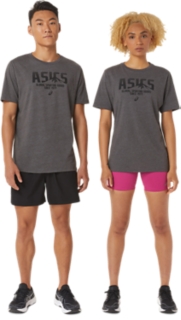 UNISEX ASICS UNISEX TENNIS GRAPHIC TEE, Dark Grey Heather, Unisex Short  Sleeve Shirts