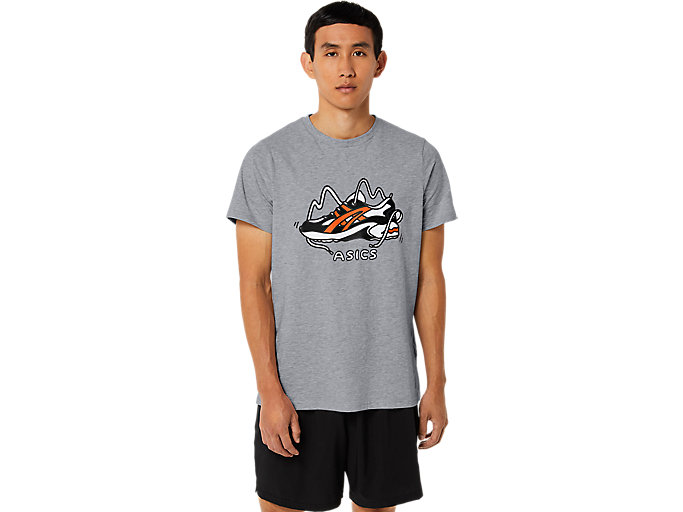 Image 1 of 6 of Men's Mid Grey Heather/ Shocking Orange SHOE TEE GRAPHIC Men's Sports Short Sleeve Shirts