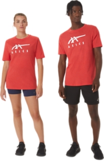 UNISEX ASICS UNISEX TENNIS GRAPHIC TEE, Dark Grey Heather, Unisex Short  Sleeve Shirts