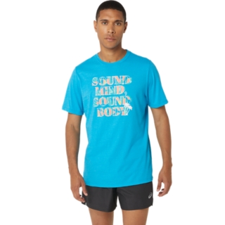 UNISEX ASICS HIBISCUS SLOGAN TEE, Island Blue Heather