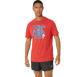 Men Red & Dark Blue Printed Round Neck Sports T-shirt- 1158RD