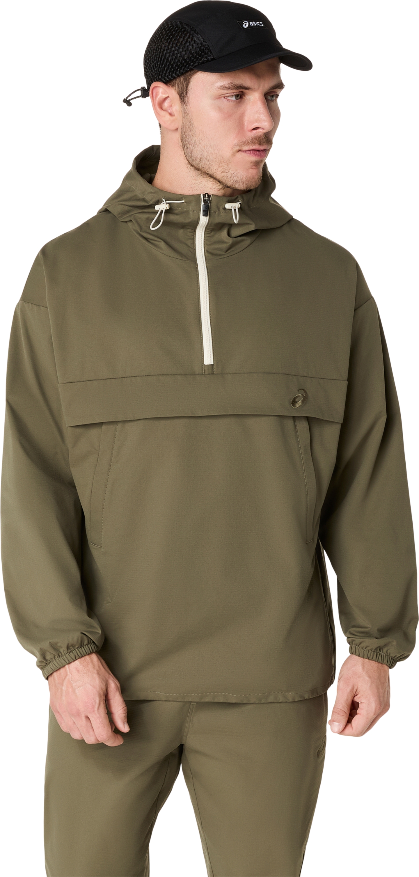 Мужская куртка ASICS Double Weave Relaxed Pull Over, цвет: Зелёный — фото 1