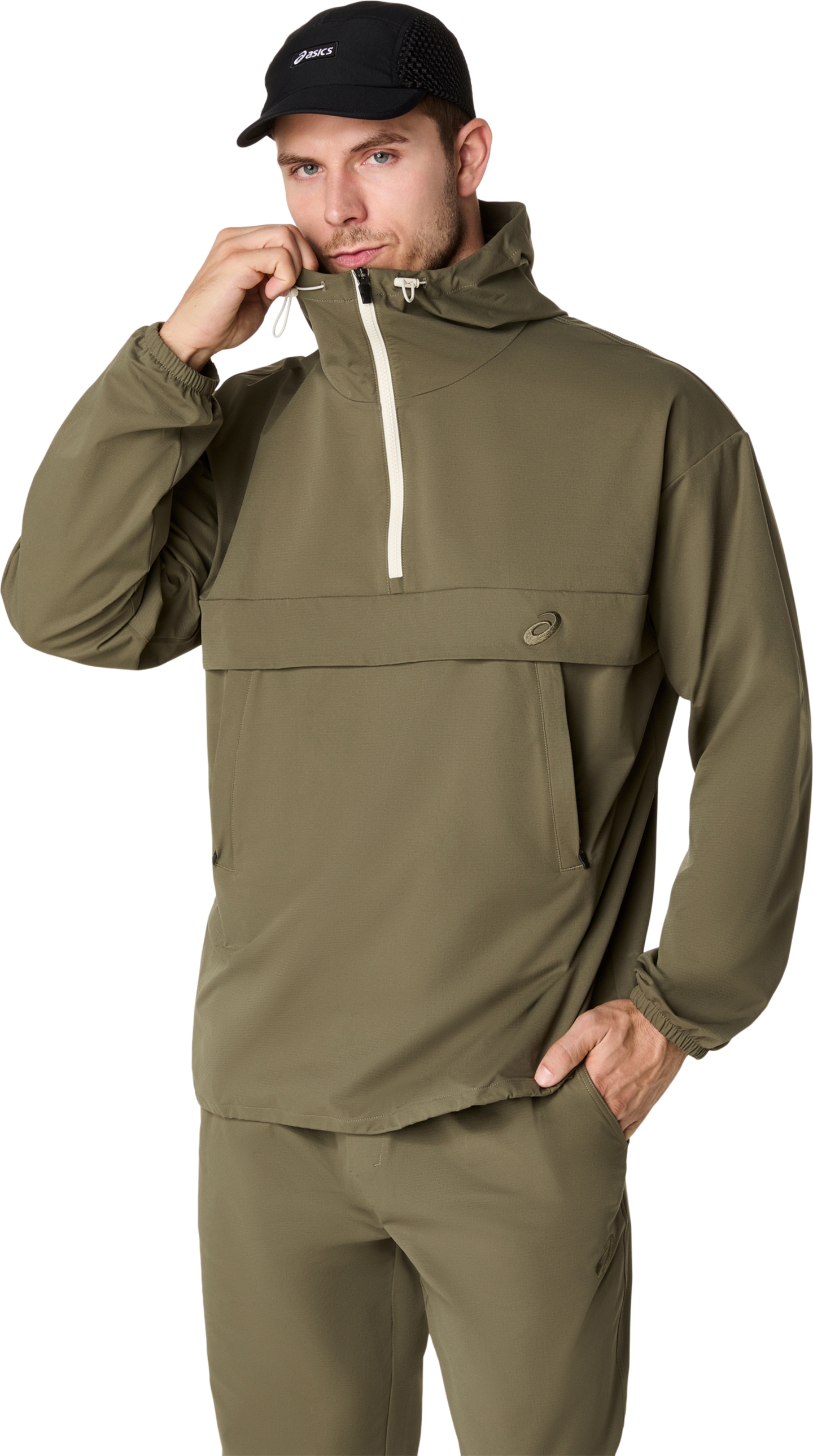 Мужская куртка ASICS Double Weave Relaxed Pull Over, цвет: Зелёный — фото 2