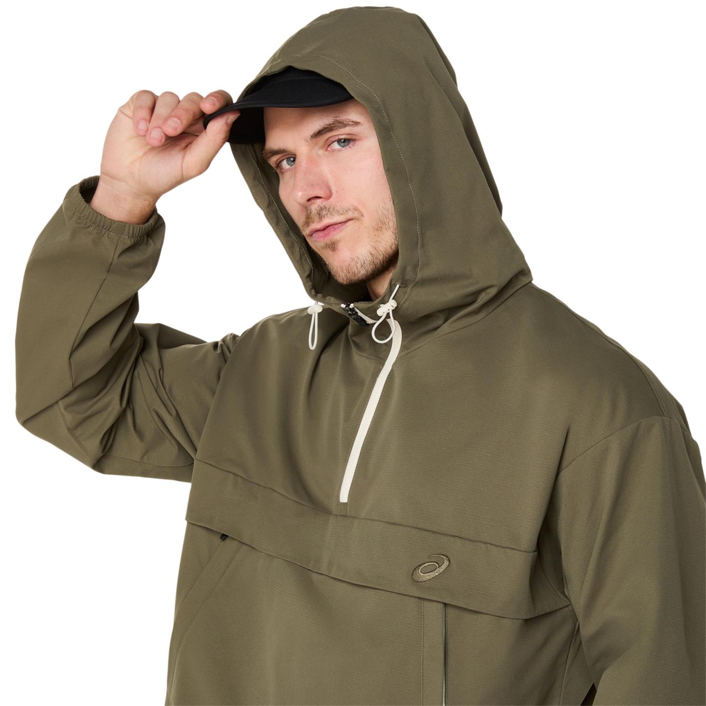 Мужская куртка ASICS Double Weave Relaxed Pull Over, цвет: Зелёный — фото 3