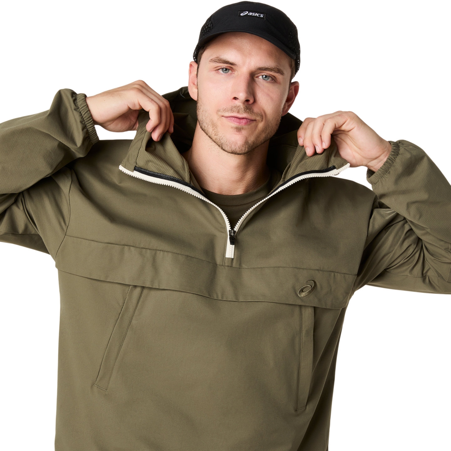 Мужская куртка ASICS Double Weave Relaxed Pull Over, цвет: Зелёный — фото 4