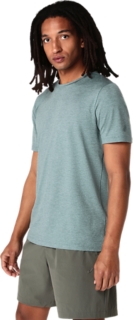 REFINED TEXTURE SHORT SLEEVE TOP, Foggy Teal Heather 3