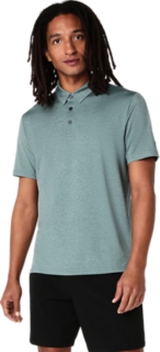 Alternative image view of REFINED TEXTURE SHORT SLEEVE POLO-SHIRT,  FOGGY TEAL HEATHER