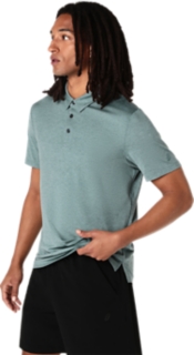 Image 3 of 6 of Men's FOGGY TEAL HEATHER REFINED TEXTURE SHORT SLEEVE POLO-SHIRT Men Tops