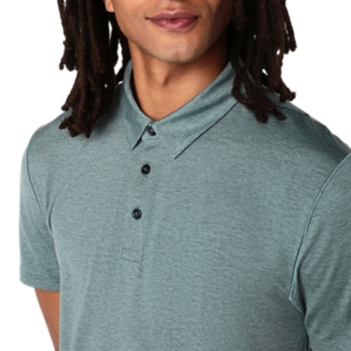 Image 4 of 6 of Men's FOGGY TEAL HEATHER REFINED TEXTURE SHORT SLEEVE POLO-SHIRT Men Tops