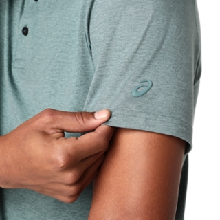 Image 5 of 6 of Men's FOGGY TEAL HEATHER REFINED TEXTURE SHORT SLEEVE POLO-SHIRT Men Tops