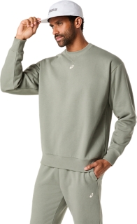 FLEECE CREW-NECK TOP RELAXED, Lichen Green 3
