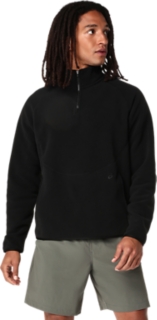 REFINED TEXTURE FLEECE HALF ZIP LONG SLEEVE TOP, Performance Black 1