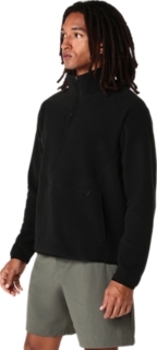 REFINED TEXTURE FLEECE HALF ZIP LONG SLEEVE TOP, Performance Black 3
