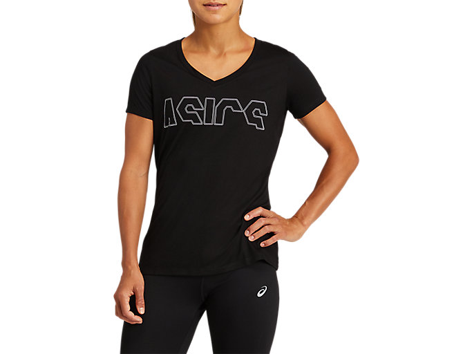 Image 1 of 6 of Women's Performance Black/Brilliant White SPORT TRAIN TOP OUTLINE Women's Sports Short Sleeve Shirts