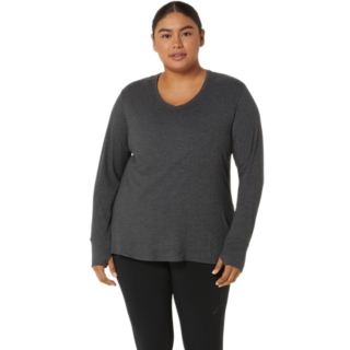 WOMEN\'S LONG SLEEVE HEATHER TOP | Dark Grey Heather | Long Sleeve Shirts |  ASICS