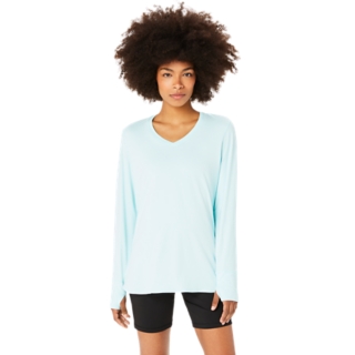 WOMEN'S LONG SLEEVE HEATHER TOP, Aquamarine Heather, Long Sleeve Shirts