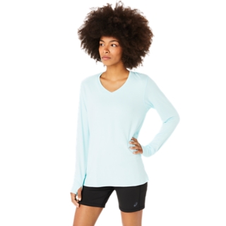 WOMEN'S LONG SLEEVE HEATHER TOP | Aquamarine Heather | Long Sleeve Shirts |  ASICS