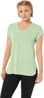 WOMEN'S HEATHER VNECK TOP | Whisper Green Heather | T-Shirts & Tops | ASICS