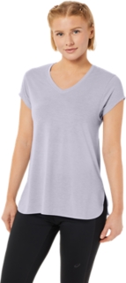 WOMEN'S HEATHER VNECK TOP, Lilac Hint Heather, T-Shirts & Tops